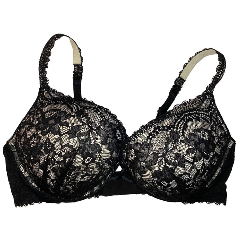 Victoria’s Secret Miraculous Plunge Bra Black Lace Rhinestones 36C